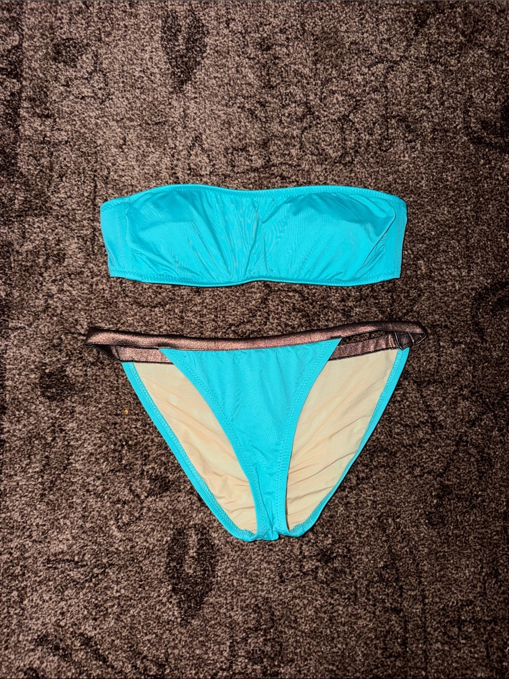 Bandeau Turquoise Women’s Bikini Set with Metallic Trim